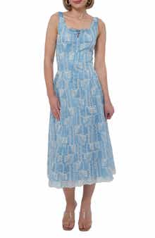 Adelyn Rae Embroidered Tie Front Midi Dress