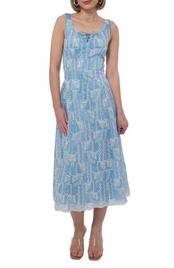 Adelyn Rae Embroidered Tie Front Midi Dress