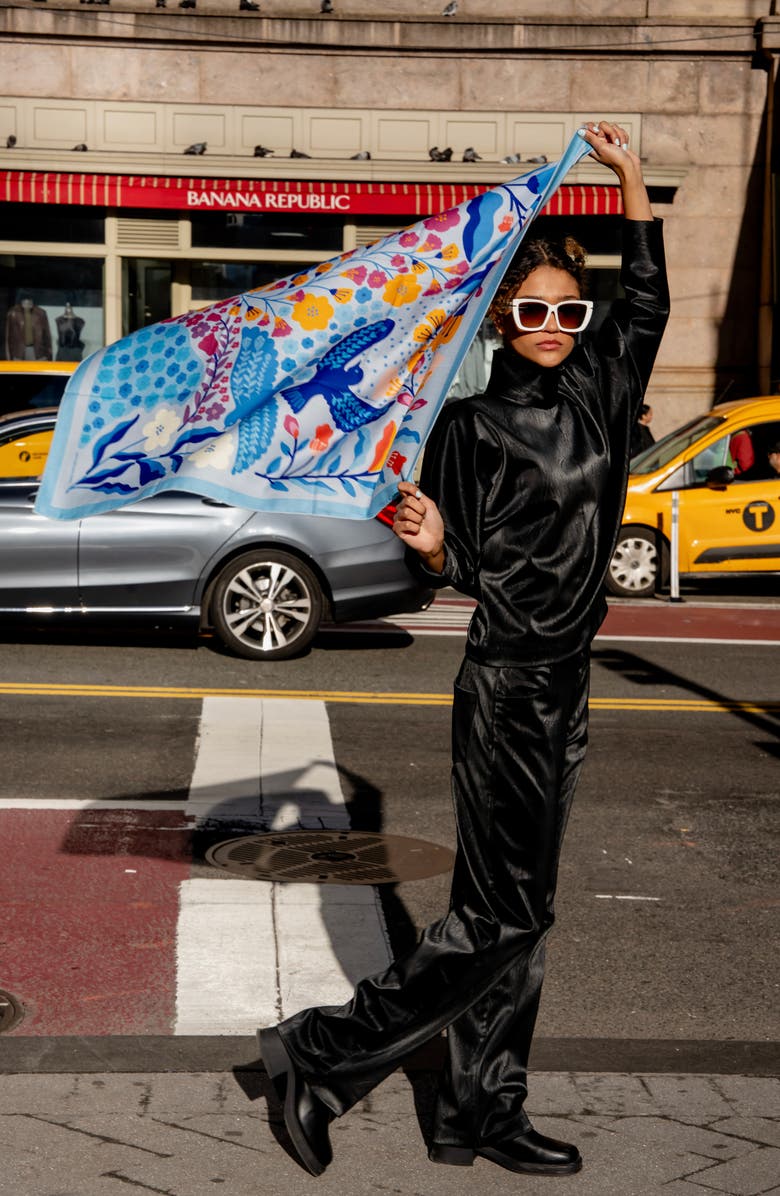 Jessie Zhao New York Double Sided Wool Silk Scarf Of Blue Bird, Alternate, color, Blue