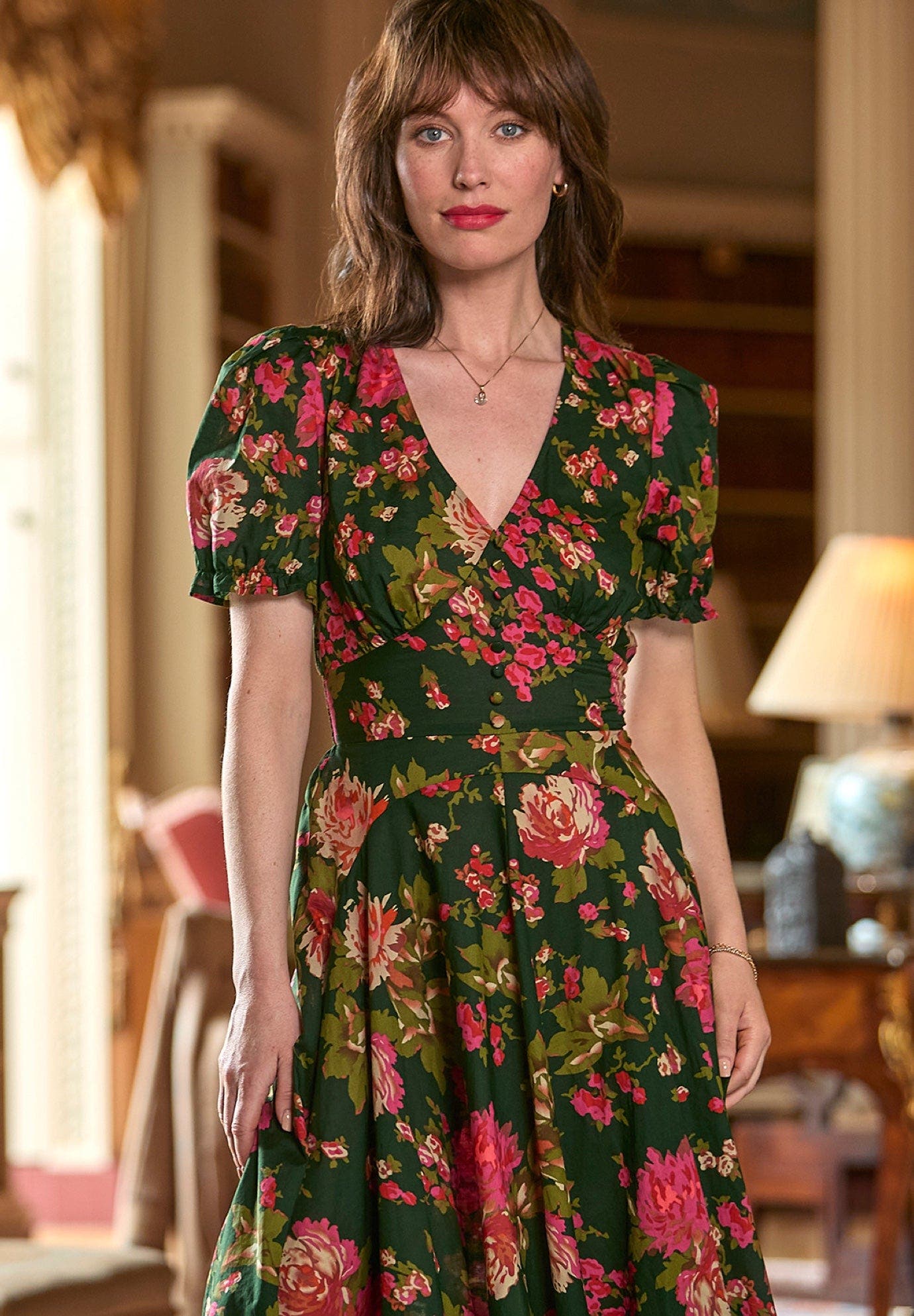 A-Line Button Front Midi Dress - image 2