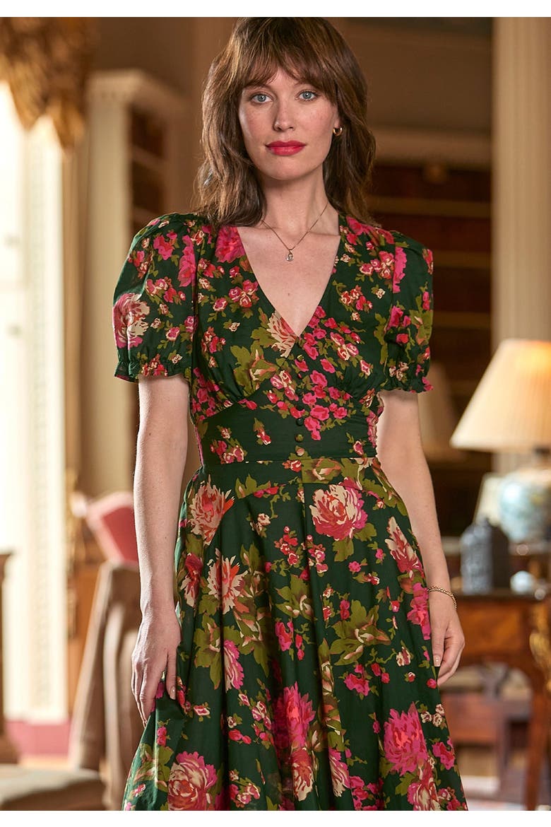 A-Line Button Front Midi Dress, Alternate, color, VINTAGE FLORAL
