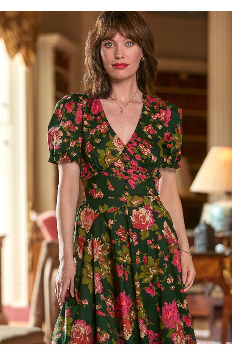 Joe Browns A-Line Button Front Midi Dress, Alternate, color, Vintage Floral