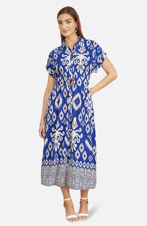 Geo Print Relaxed Midi Shirt Dress