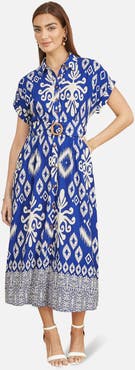 Yumi Geo Print Relaxed Midi Shirt Dress