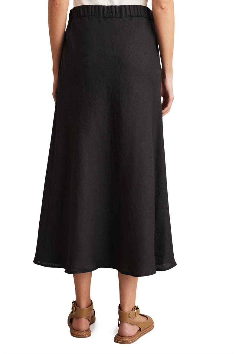 Roxi Drawstring Waist Linen Midi Skirt, Alternate, color, BLACK