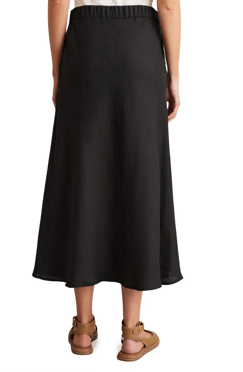 Reiss Roxi Drawstring Waist Linen Midi Skirt, Alternate, color, Black