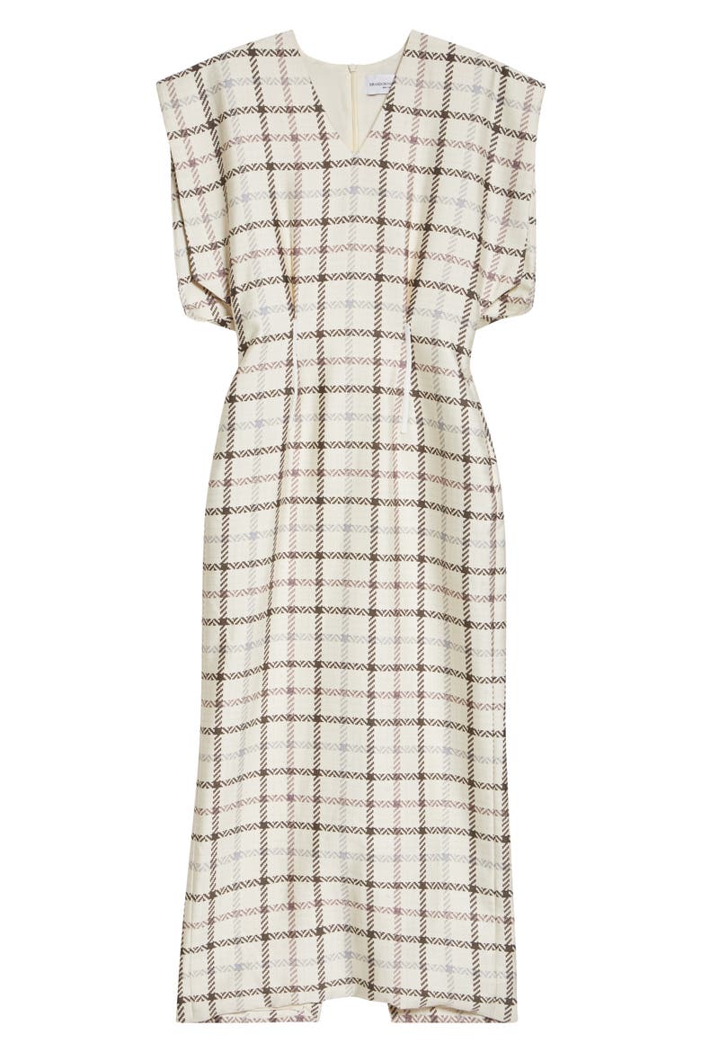 The Keaton Windowpane Plaid Virgin Wool & Silk Midi Dress, Alternate, color, WINDOWPANE PLAID