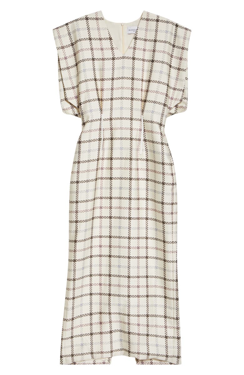 Brandon Maxwell The Keaton Windowpane Plaid Virgin Wool & Silk Midi Dress, Alternate, color, Windowpane Plaid