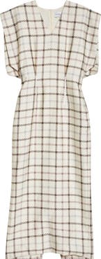Brandon Maxwell The Keaton Windowpane Plaid Virgin Wool & Silk Midi Dress