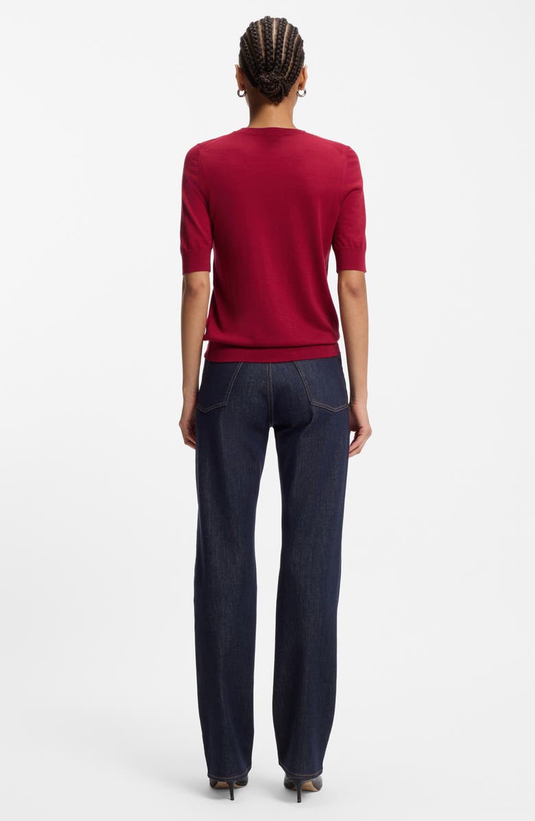 BOSS Farbella Short Sleeve Virgin Wool Sweater, Alternate, color, Deep Ruby