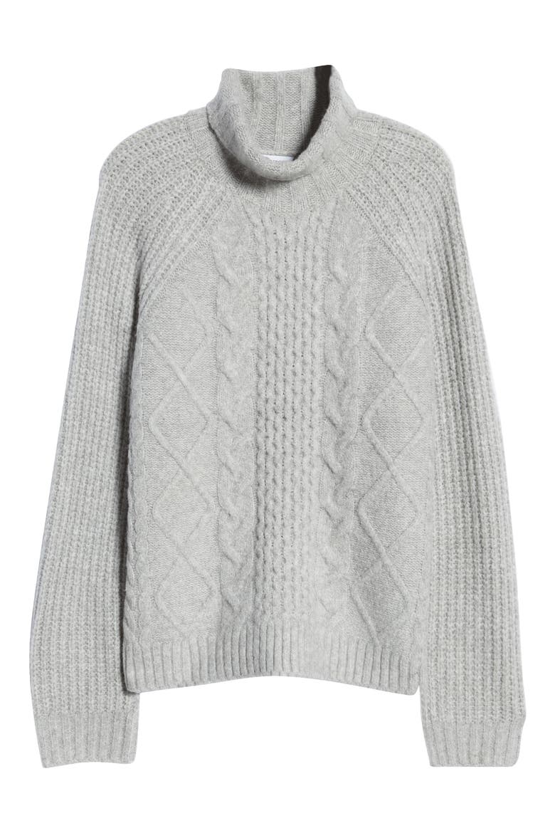 Cable Turtleneck Sweater, Alternate, color, GREY HEATHER