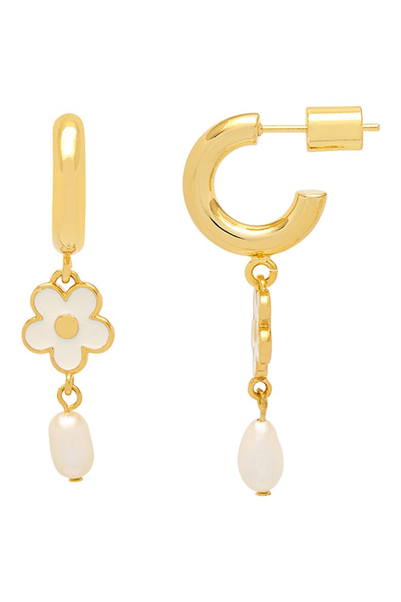 Flower Pearl Hoop Earrings, Main, color, GOLD