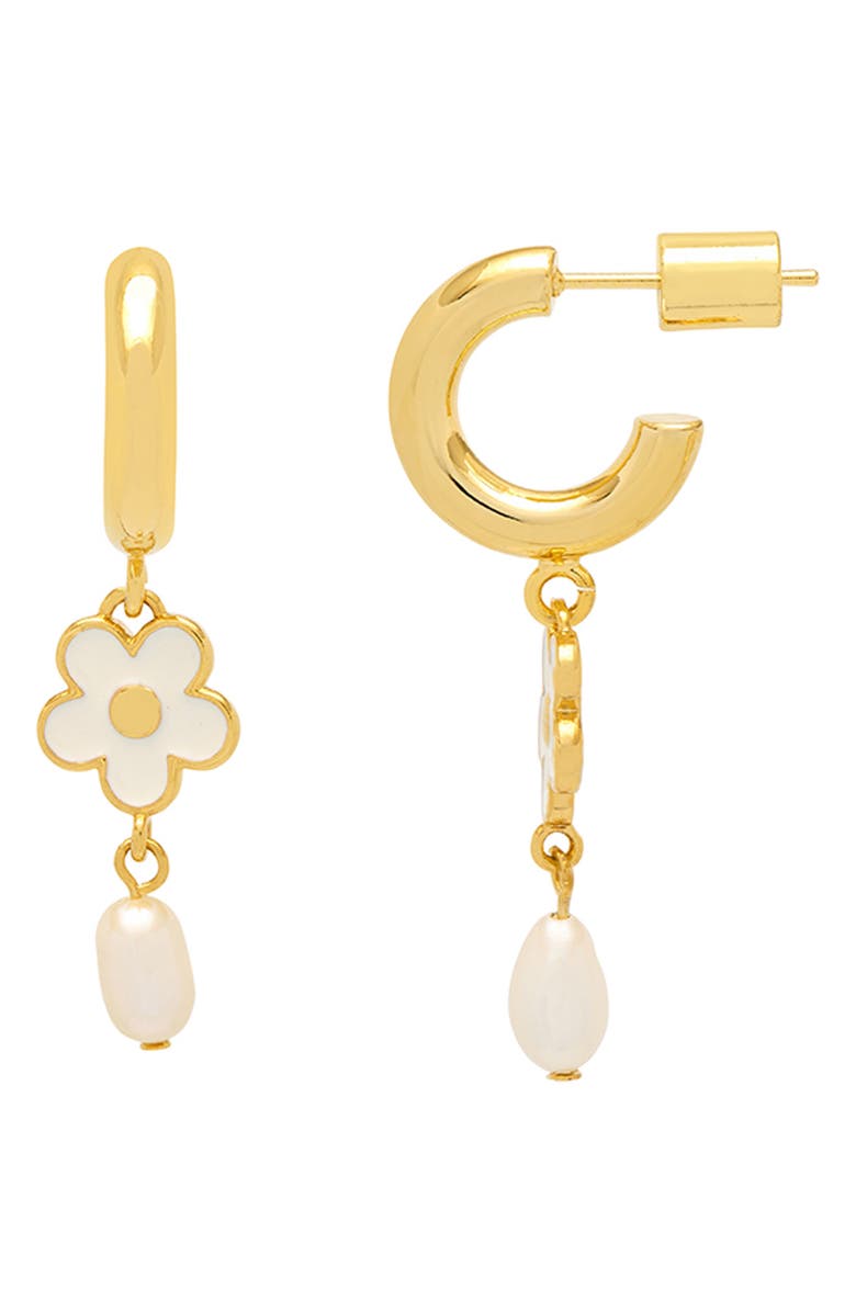Estella Bartlett Flower Pearl Hoop Earrings, Main, color, Gold