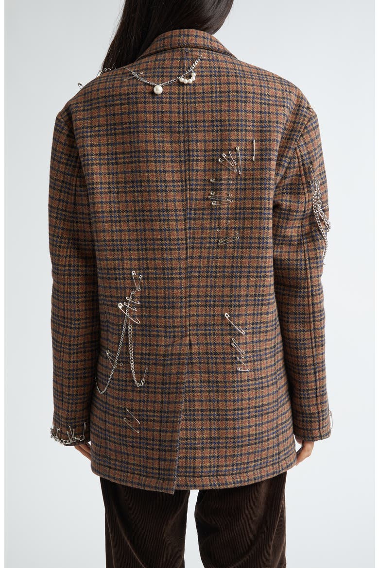 Pinchushion Plaid Embellished Blazer, Alternate, color, BROWN PLAID
