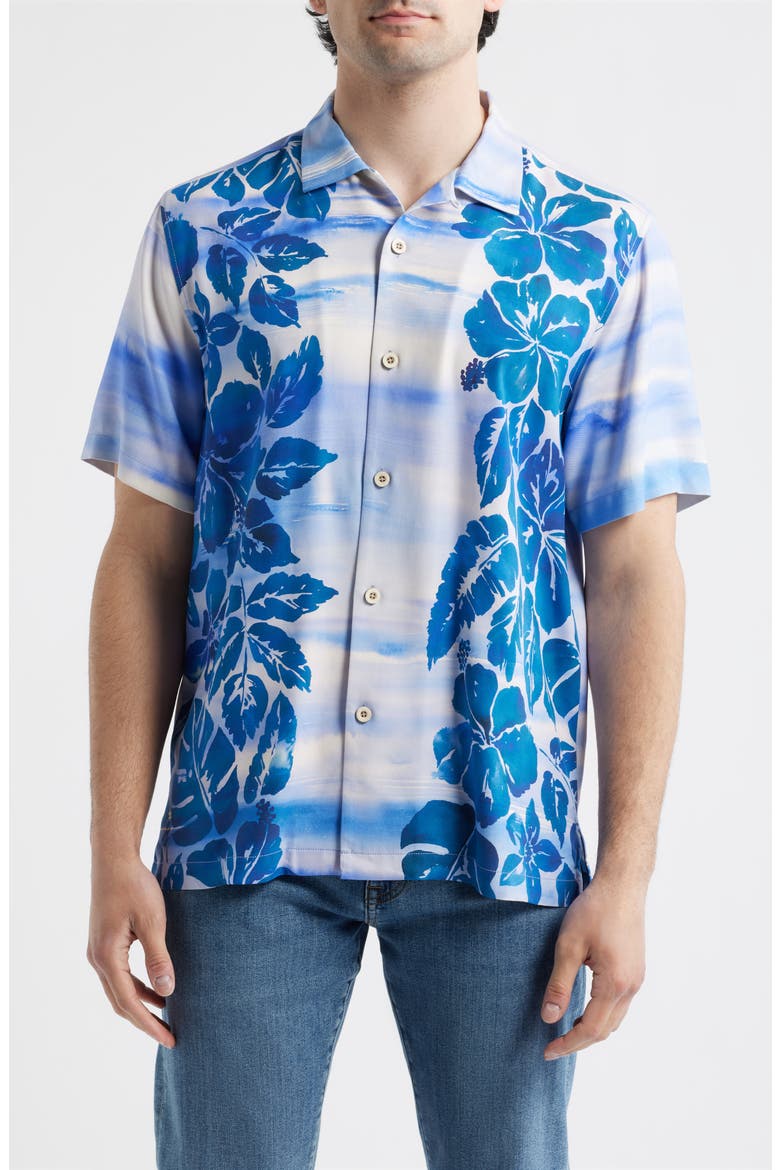 Sapphire Shores Floral Silk Camp Shirt, Main, color, DOCKSIDE BLUE