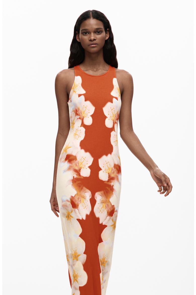 Floral Print Sleeveless Knit Dress, Alternate, color, ORANGE
