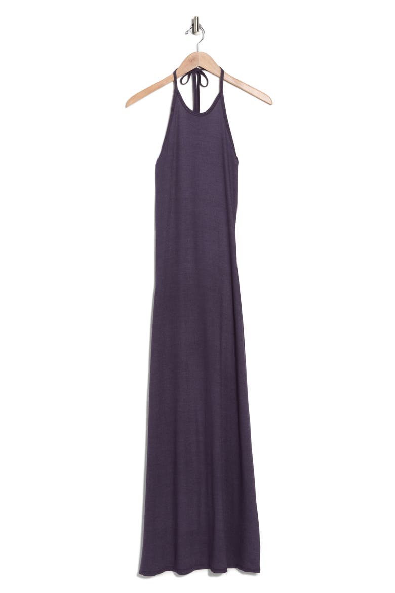 Fitted Maxi Halter Dress, Alternate, color, NAVY RIB