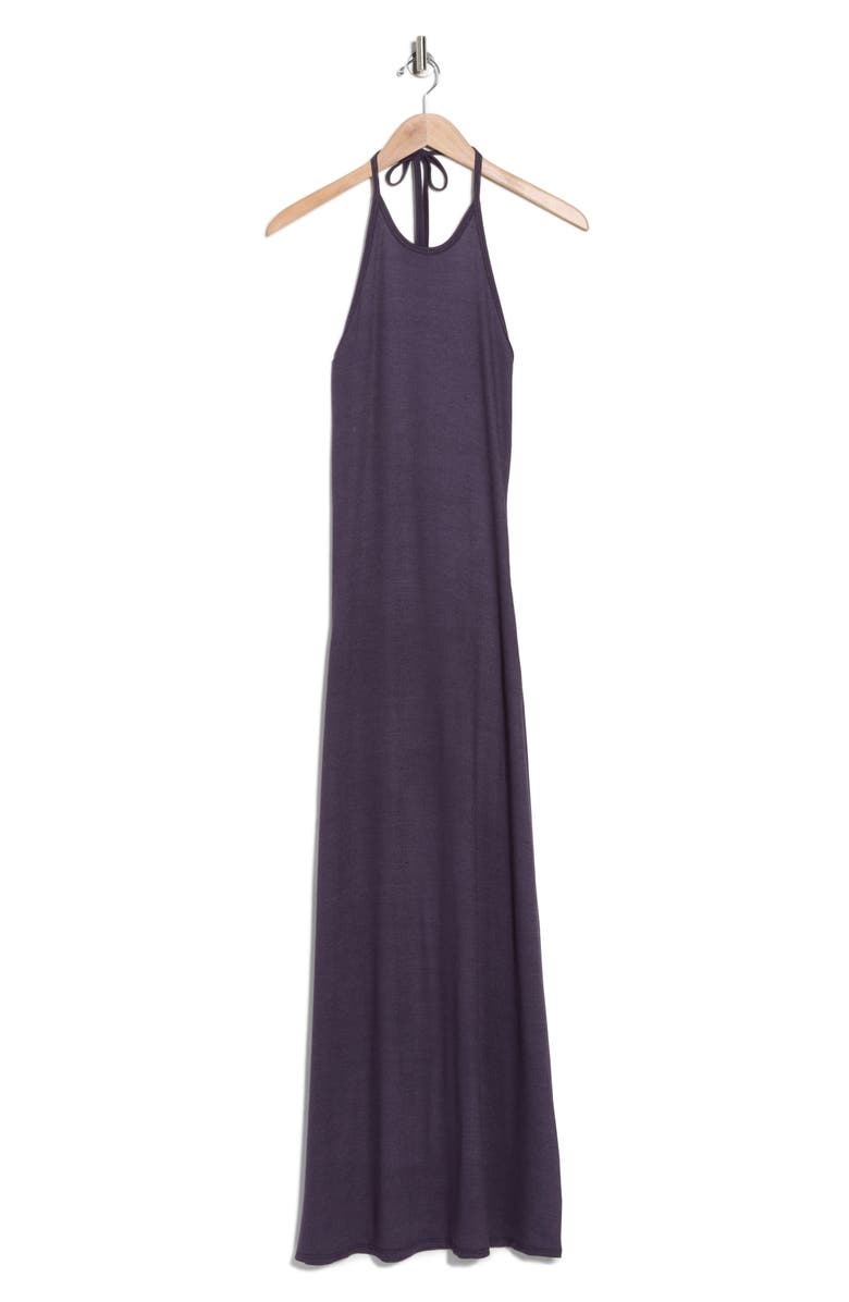 GO COUTURE Fitted Maxi Halter Dress, Alternate, color, Navy Rib