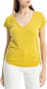 MAX STUDIO Cap Sleeve Ruched Crinkled Knit Top
