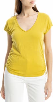 MAX STUDIO Cap Sleeve Ruched Crinkled Knit Top
