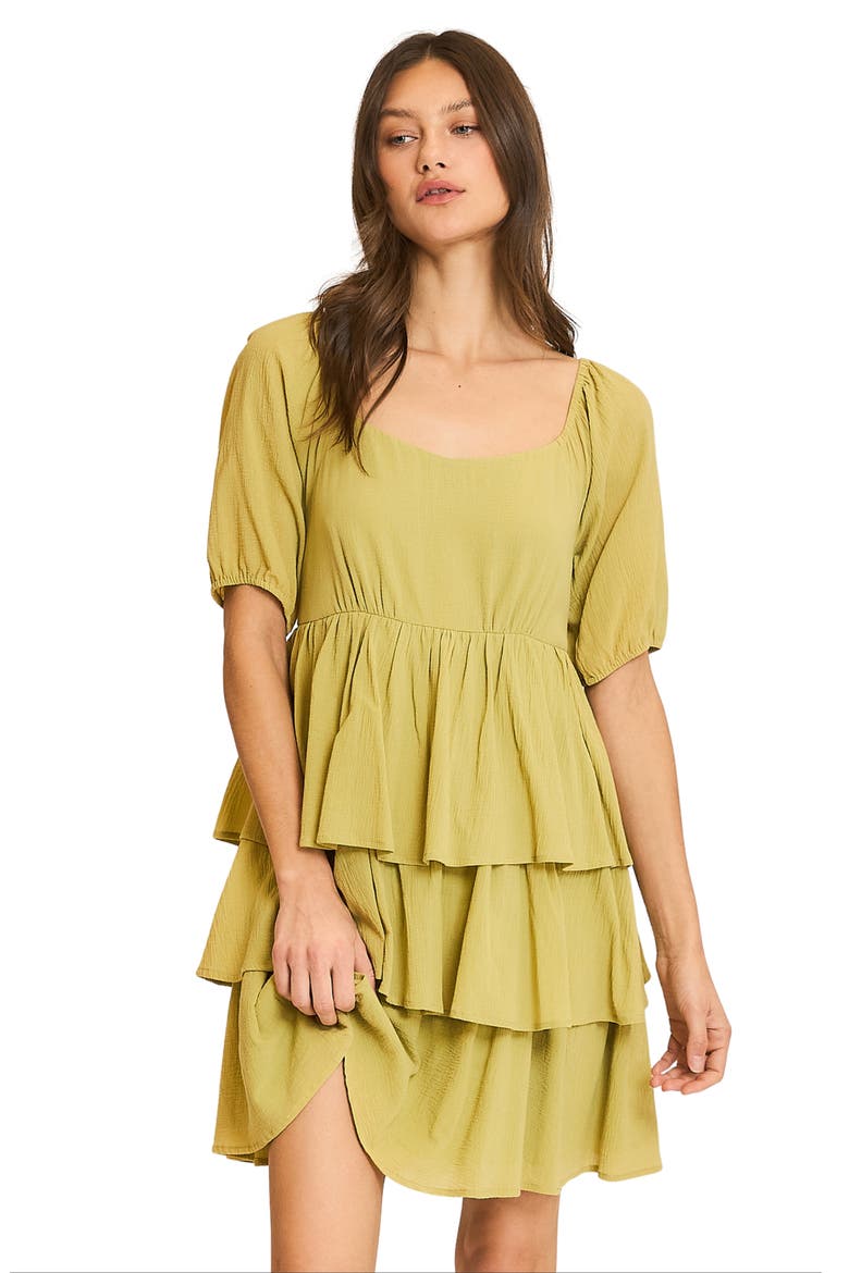 Puff Sleeve Tiered Minidress, Alternate, color, AVOCADO