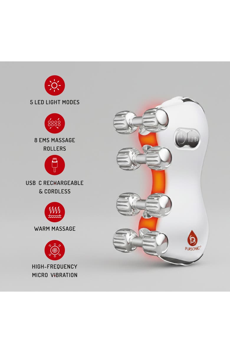 PURSONIC 5-in-1 LED Light Therapy Skin Roller Massager & Anti-Aging Serum Set, Alternate, color, White