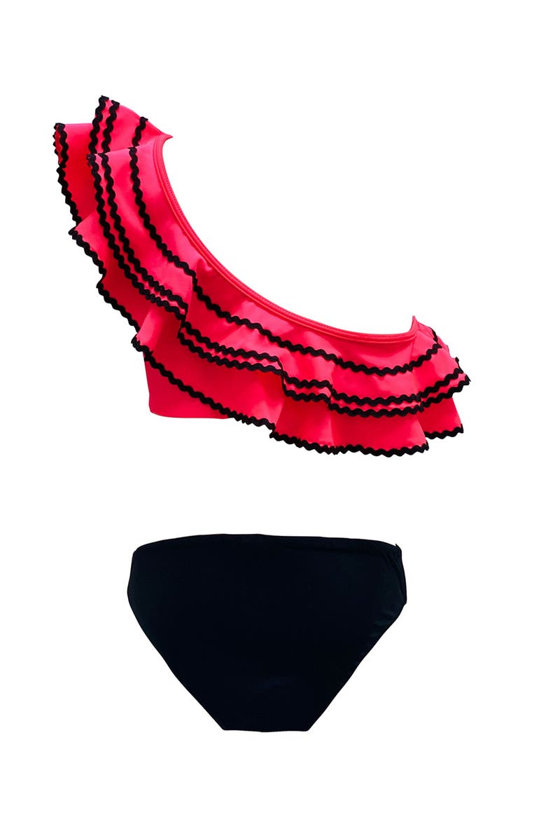 NESSI BYRD Ruffle Ric-Rac Trim One-Shoulder Two Piece Bikini, Toddler-Little Kid & Big Kid, Alternate, color, 