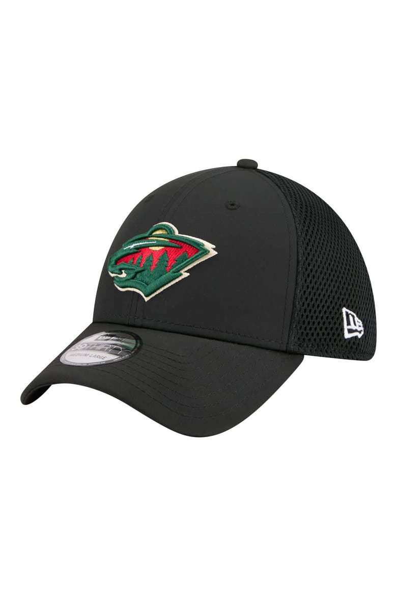 Men's New Era  Black Minnesota Wild Logo 39THIRTY Flex Hat, Main, color, Black