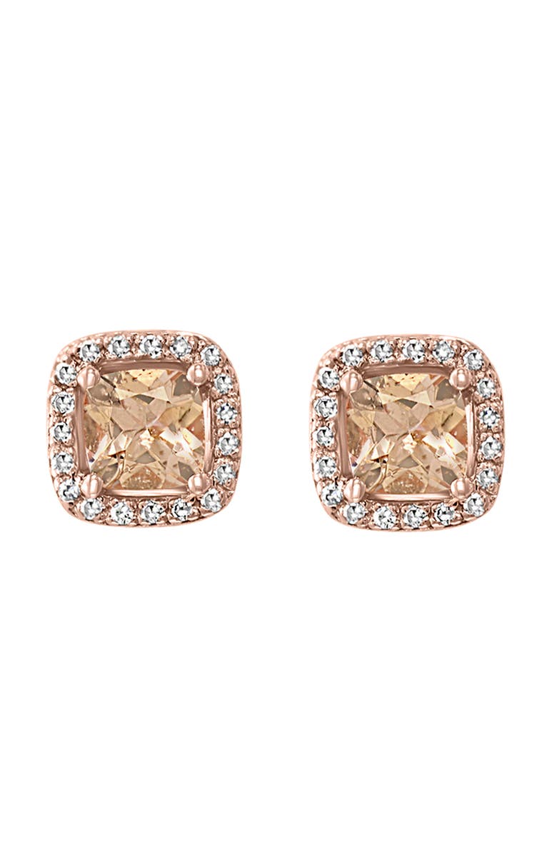 EFFY 14K Rose Gold Cushioned Cut Morganite & Diamond Halo Stud Earrings, Alternate, color, Pink
