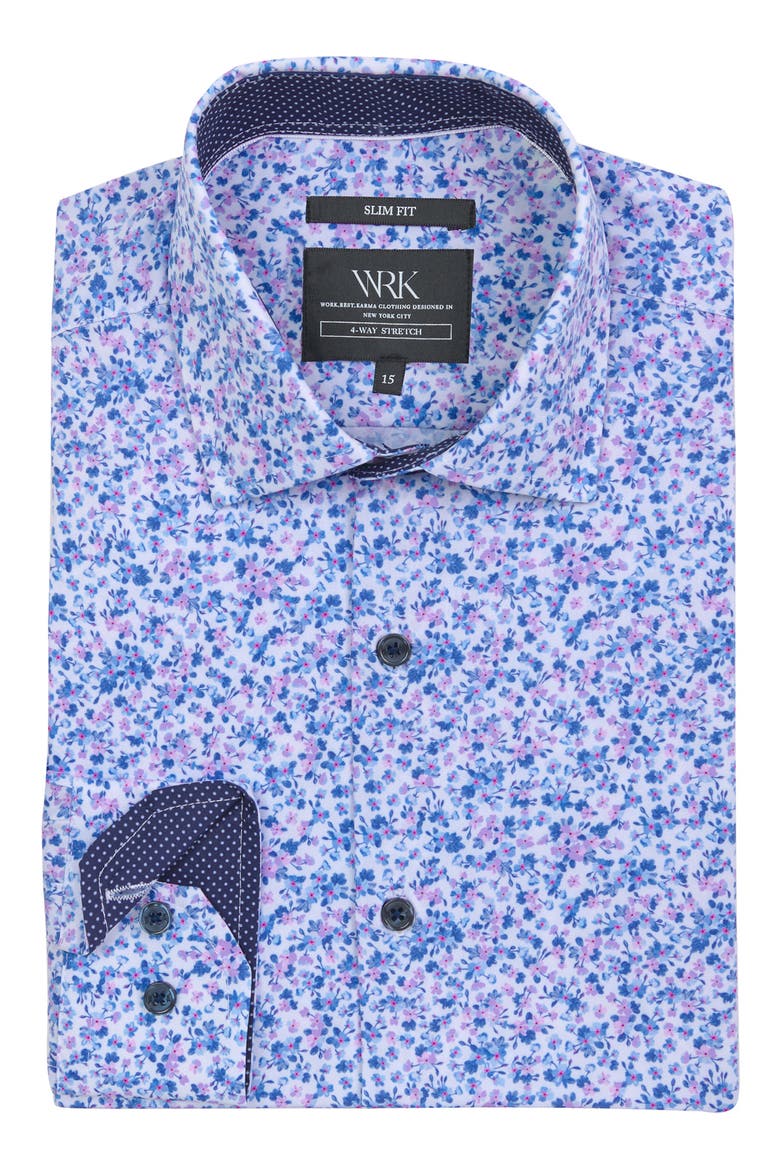 Slim Fit Watercolor Floral Performance Stretch Dress Shirt, Alternate, color, BLUE MULTI