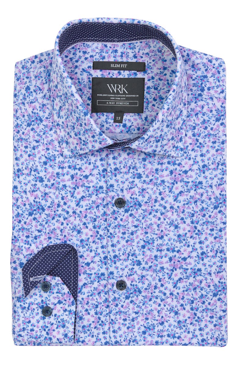 W.R.K Slim Fit Watercolor Floral Performance Stretch Dress Shirt, Alternate, color, Blue Multi