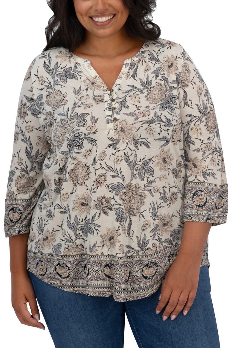 Border Print Top, Main, color, BLACK/ CREAM MULTI