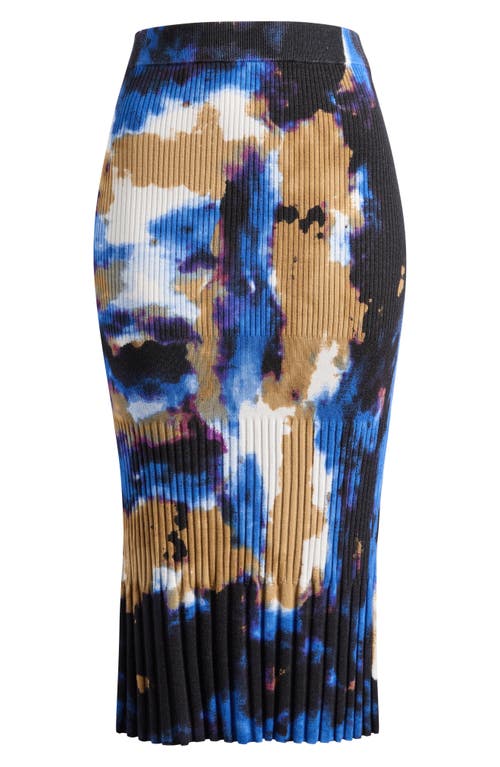 Dkny Womens Printed Mix Rib Short Sleeve Sweater Printed Rib Knit Midi Skirt In Blue