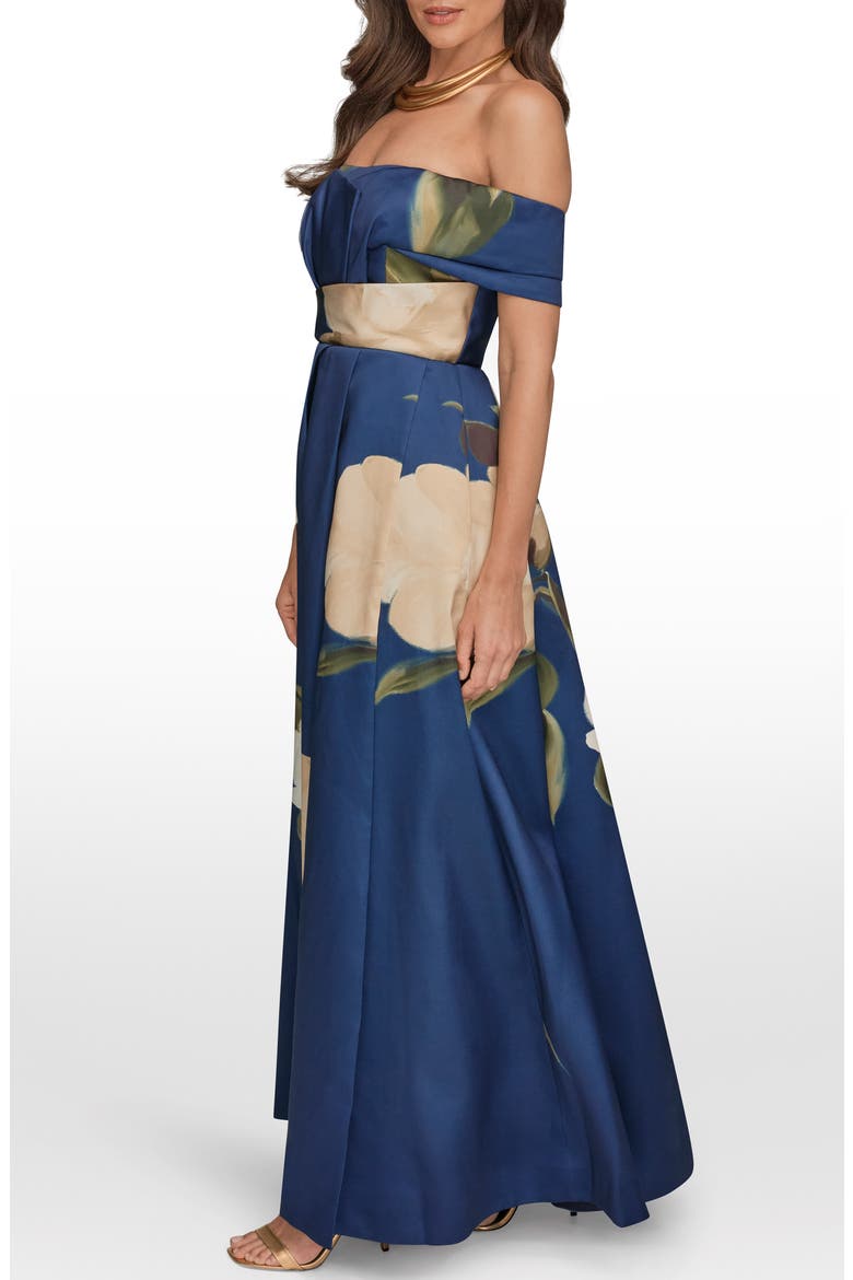 Placed Floral Off the Shoulder Gown, Alternate, color, INK MULTI