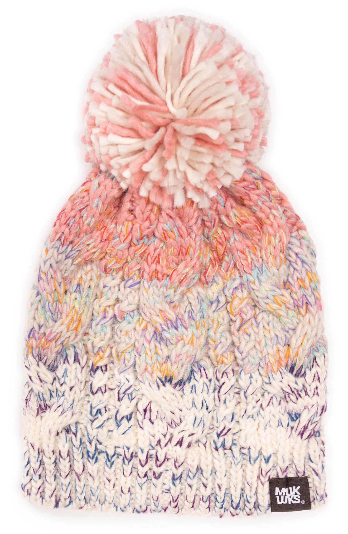 MUK LUKS Fluffy Pom Colorblock Knit Beanie (Women) | Nordstromrack