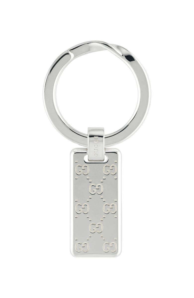 Gucci Signature Tag Sterling Silver Key Ring, Main, color, Silver