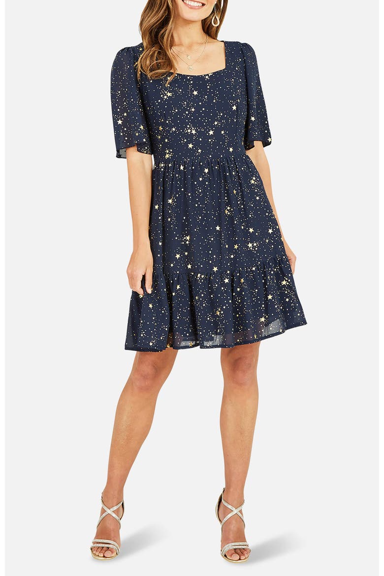 Star Print Skater Dress, Alternate, color, Navy