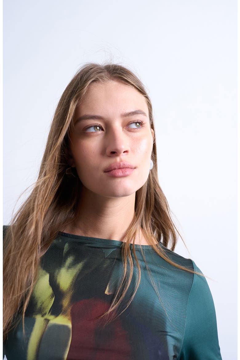 Abstract Floral Print Boat Neck Top, Alternate, color, DARK GREEN