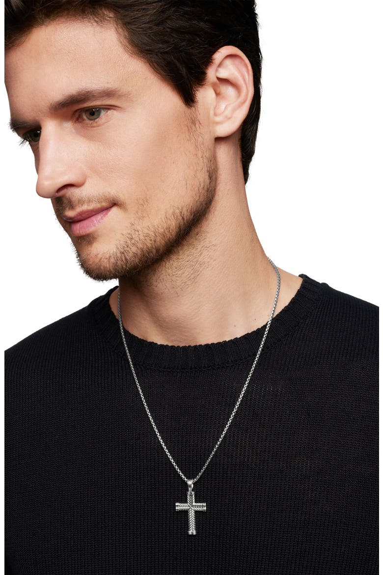 Men's Chevron Cross Pendant, 33.5mm, Alternate, color, Silver