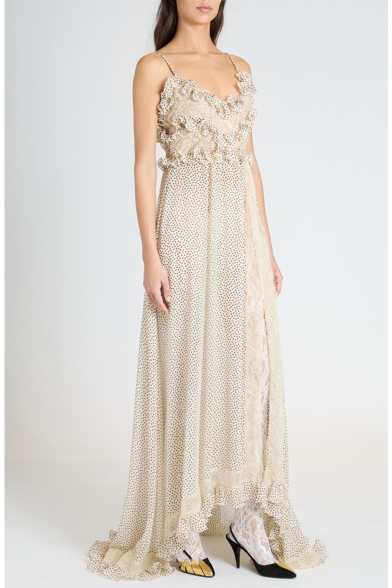 Polka Dot Ruffle Silk Georgette Gown, Alternate, color, BETULLA/ NERO