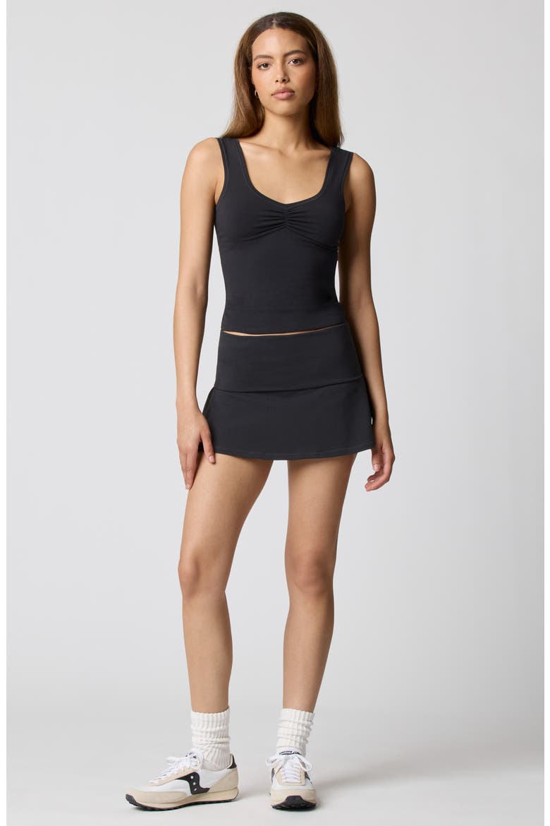 Ruched Bust Cotton Blend Tank, Alternate, color, BLACK