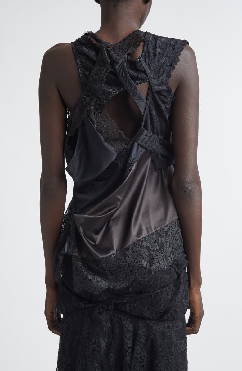 Junya Watanabe Mixed Lace, Satin & Knit Top, Alternate, color, Black