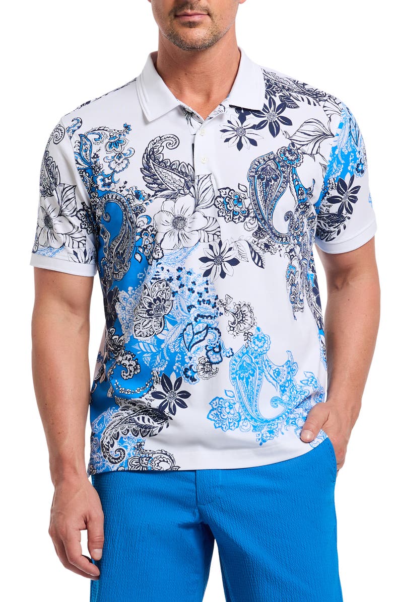 Robert Graham Orzell Paisley Print Cotton Polo, Main, color, White