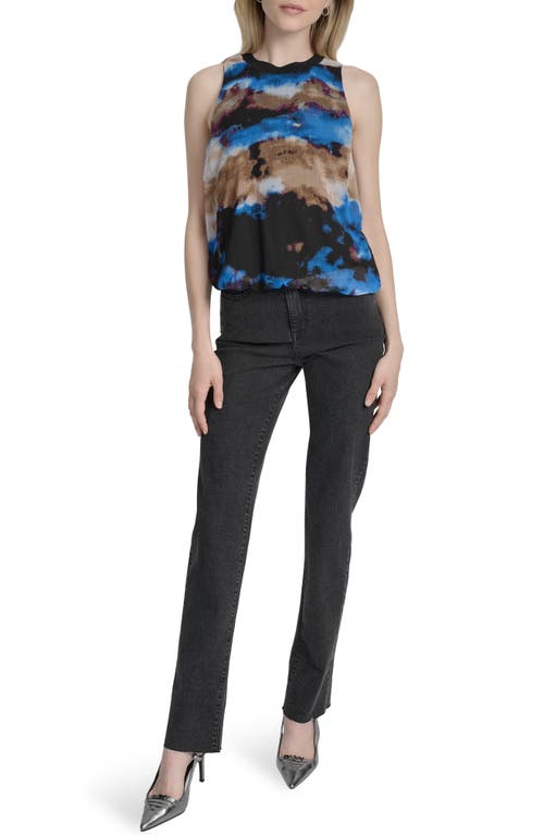 Dkny Print Sleeveless Chiffon Bubble Top In Blue