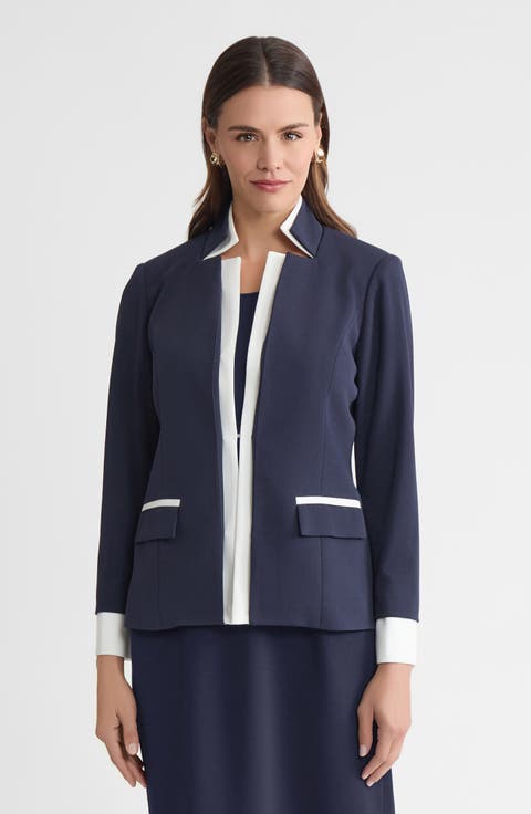 Tailored Two-Toned Stretch Deco Crepe Blazer