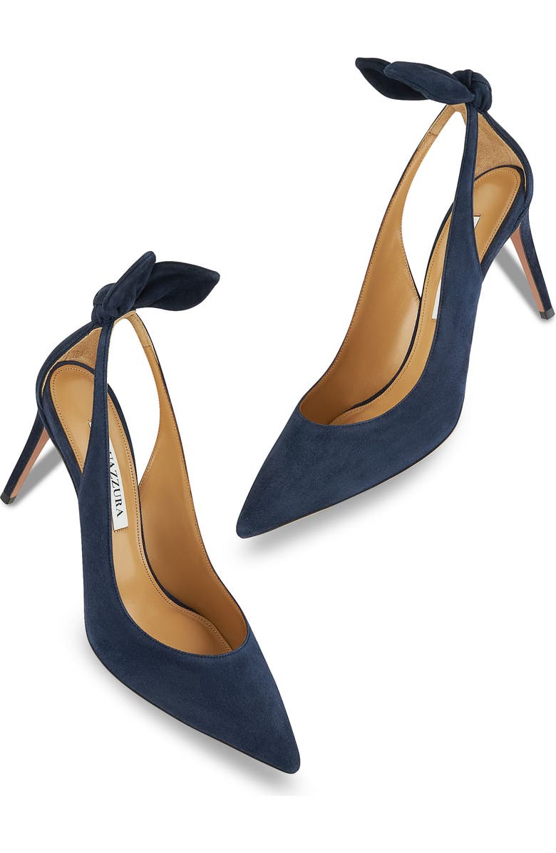 Aquazzura Bow Tie Pointed Toe Pump, Alternate, color, Mezzanotte