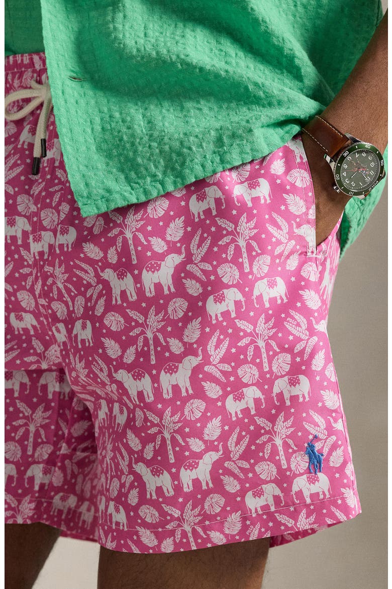 Traveler Classic Print Swim Trunks, Alternate, color, PINK ELEPHANT PALMS