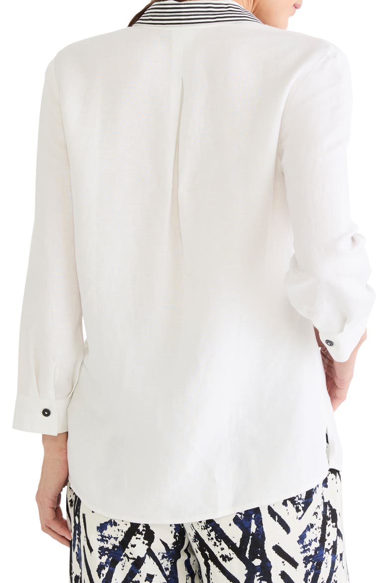 Stripe Trim Linen Blend Button-Up Shirt, Alternate, color, PAPER WHITE