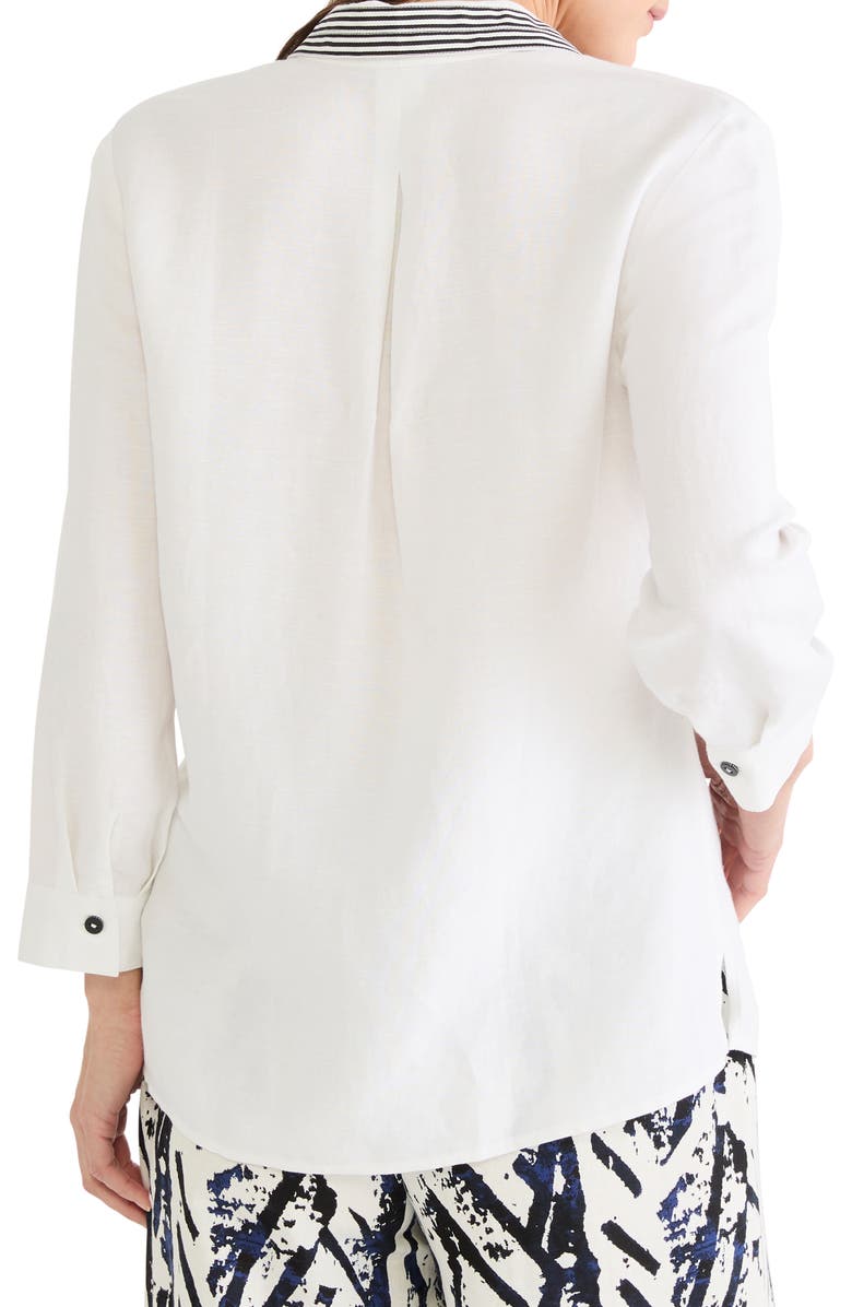 NIC+ZOE Stripe Trim Linen Blend Button-Up Shirt, Alternate, color, Paper White