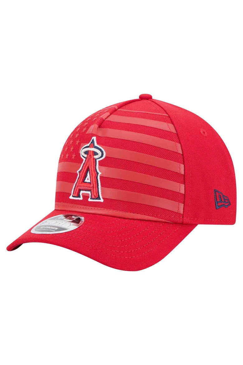 Men's New Era Red Los Angeles Angels American Flag 9FORTY M-Crown A-Frame Adjustable Hat, Main, color, Red